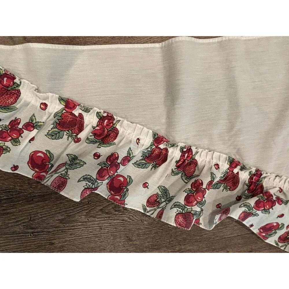 Vtg. Strawberry Apple Fruit Kitchen Cafe Curtains Valance Cottage Core Farmhouse